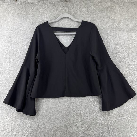 Miss Selfridge Top Womens US6 Black Pullover V-Neck Flare Sleeve Witchy - Picture 6 of 12